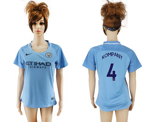 Women's Manchester City #4 Kompany Home Soccer Club Jersey - Click Image to Close